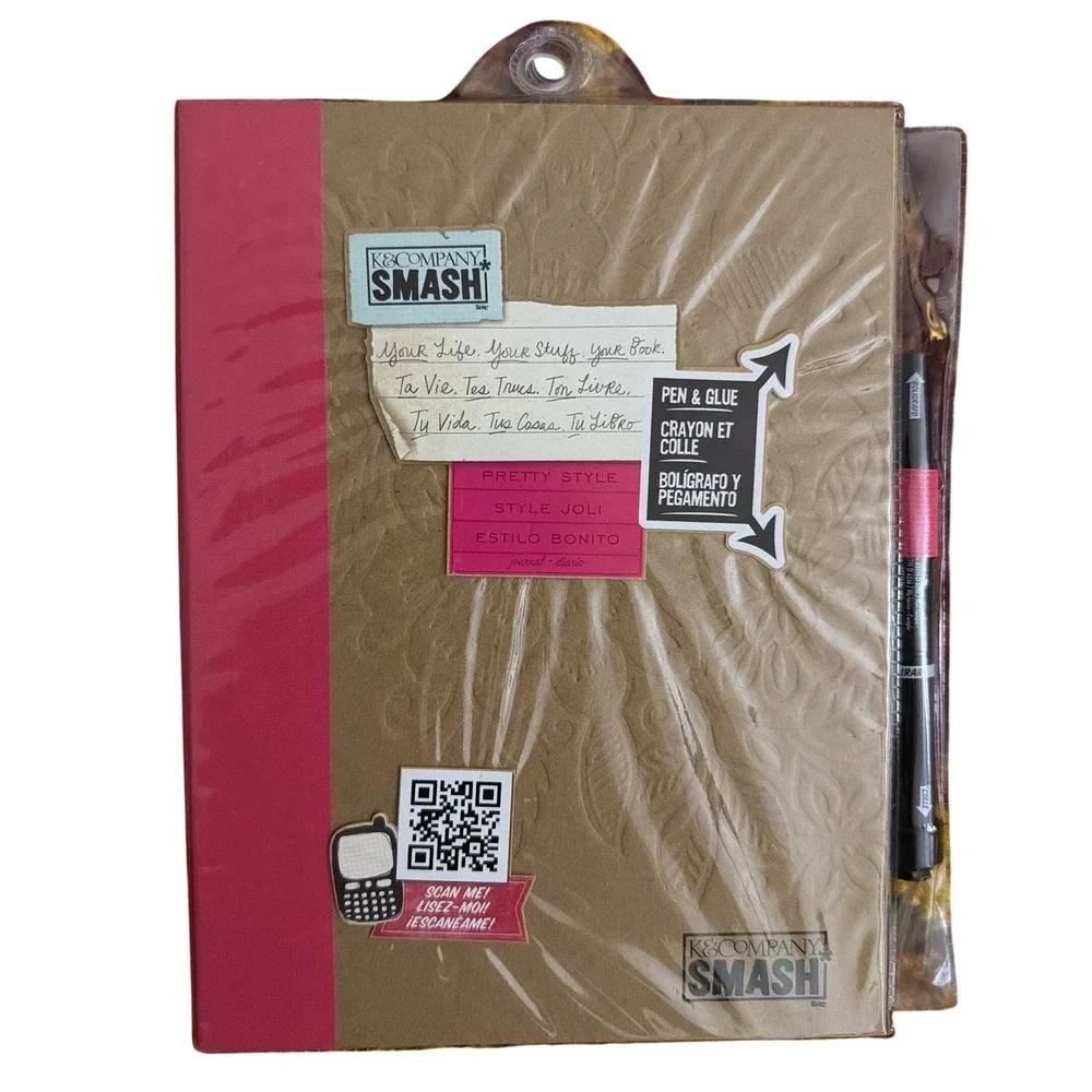 K&Company SMASH Folio Pretty Style Pink Journal Scrapbook with Pen and Glue NEW